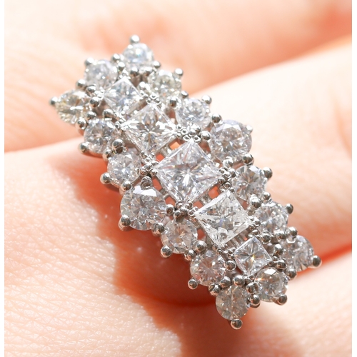 19 - Finely Detailed Princess Cut and Round Cut Diamond Twenty One Stone Set Cluster Ring Mounted in Plat... 