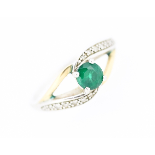 192 - Green Tourmaline and Diamond Set Ring Mounted in Silver and 9 Carat Yellow Gold Ring Size L