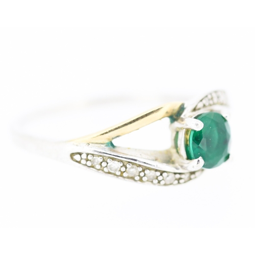 192 - Green Tourmaline and Diamond Set Ring Mounted in Silver and 9 Carat Yellow Gold Ring Size L