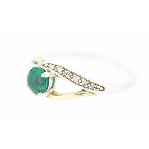 192 - Green Tourmaline and Diamond Set Ring Mounted in Silver and 9 Carat Yellow Gold Ring Size L