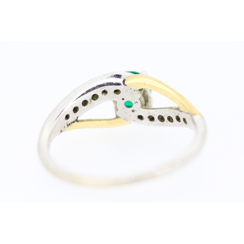 192 - Green Tourmaline and Diamond Set Ring Mounted in Silver and 9 Carat Yellow Gold Ring Size L