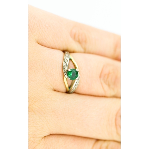 192 - Green Tourmaline and Diamond Set Ring Mounted in Silver and 9 Carat Yellow Gold Ring Size L