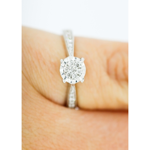 198 - Ladies Diamond Cluster Ring Diamond Cut Setting Mounted in 9 Carat White Gold Further Diamonds Set t... 