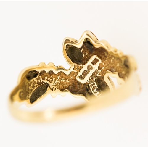 204 - Leaf and Acorn Motif 9 Carat Yellow and Rose Gold Floral Motif Ring Size W