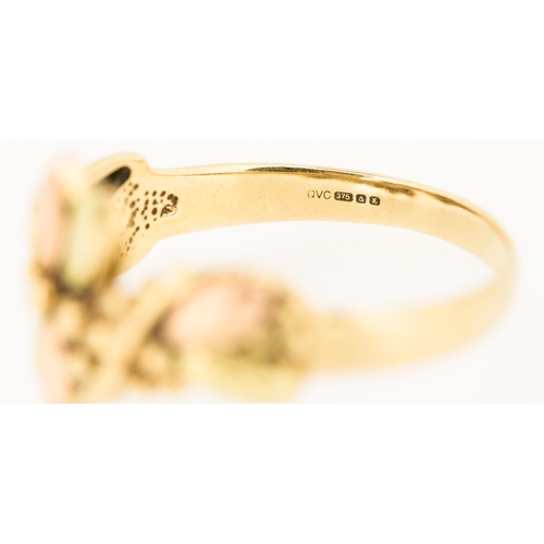 204 - Leaf and Acorn Motif 9 Carat Yellow and Rose Gold Floral Motif Ring Size W