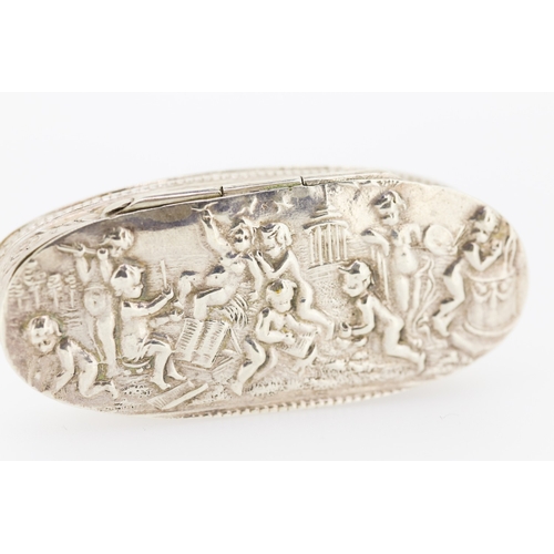 207 - Antique Oval Form Table Box Oval Form Decorated with Playful Cherub Motifs Approximately 8cm Wide Hi... 