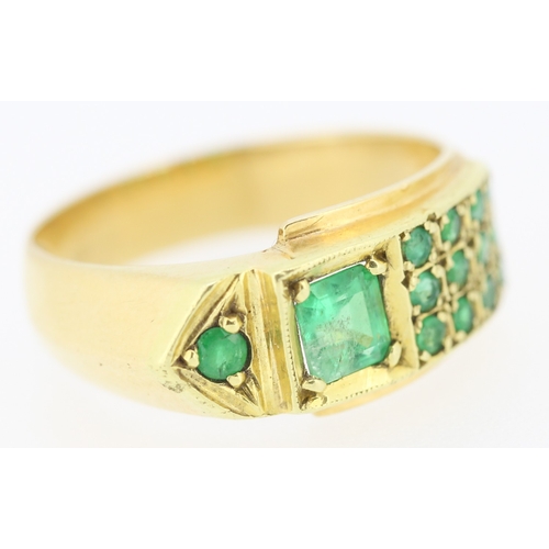 210 - Emerald Set Buckle Motif Cluster Ring Mounted in 18 Carat Yellow Gold Ring Size P