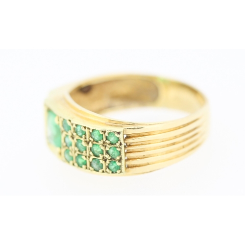 210 - Emerald Set Buckle Motif Cluster Ring Mounted in 18 Carat Yellow Gold Ring Size P