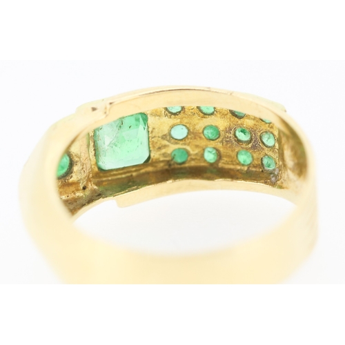 210 - Emerald Set Buckle Motif Cluster Ring Mounted in 18 Carat Yellow Gold Ring Size P