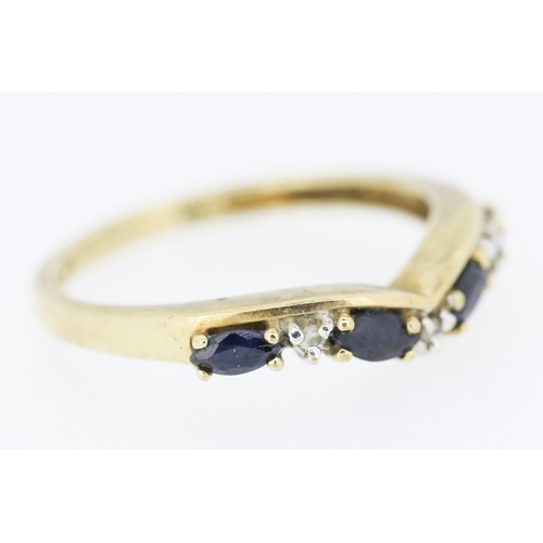 222 - Marquise Cut Sapphire Four Stone Ring with Diamond Insets Mounted in 9 Carat Yellow Gold Ring Size K... 