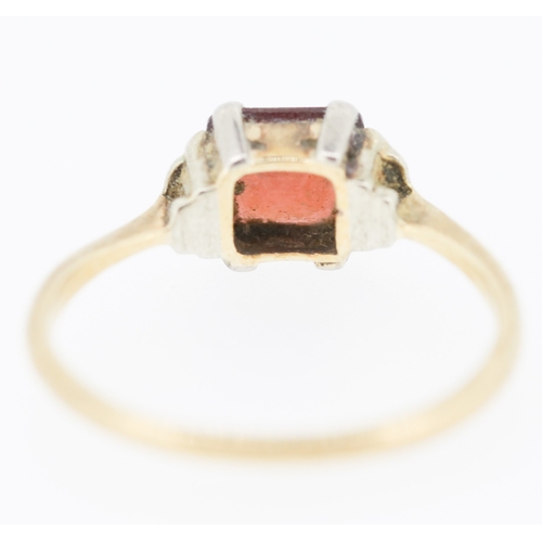 225 - Red Garnet Set Single Stone Ring Mounted in 9 Carat Yellow Gold Ring Size L and a Half