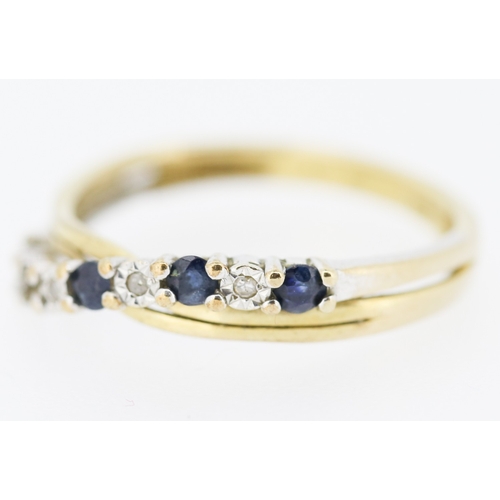 226 - Sapphire and Diamond Set Crossover Form Ring Mounted in 9 Carat Yellow Gold Ring Size K and a Half N... 