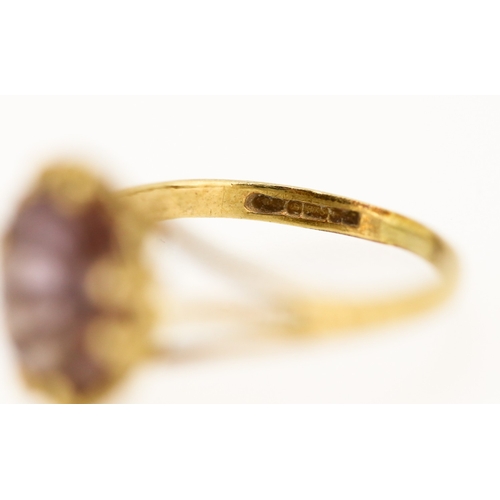 23 - Attractively Detailed Amethyst Set Single Stone Ring Mounted in 9 Carat Yellow Gold Ring Size J