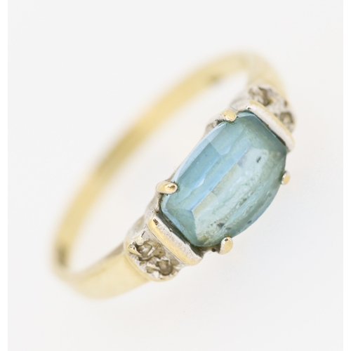 231 - Aquamarine Set Ring with Diamond Insets to Shoulders Mounted in 9 Carat Yellow Gold Ring Size M