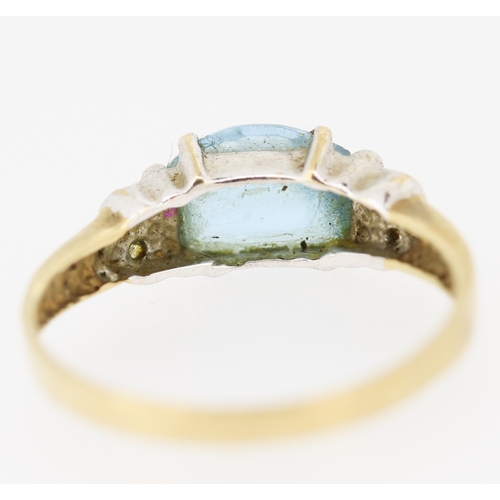 231 - Aquamarine Set Ring with Diamond Insets to Shoulders Mounted in 9 Carat Yellow Gold Ring Size M