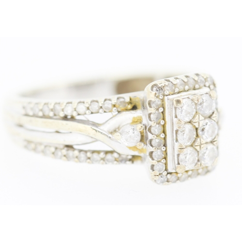 234 - Diamond Set Cluster Ring with Further Diamonds Set to Shoulders and Band Mounted in 9 Carat White Go... 