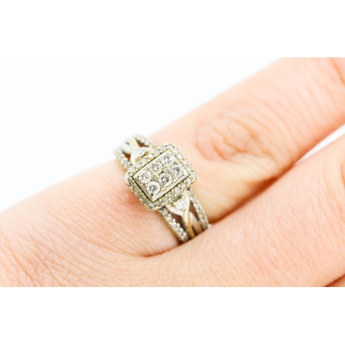 234 - Diamond Set Cluster Ring with Further Diamonds Set to Shoulders and Band Mounted in 9 Carat White Go... 