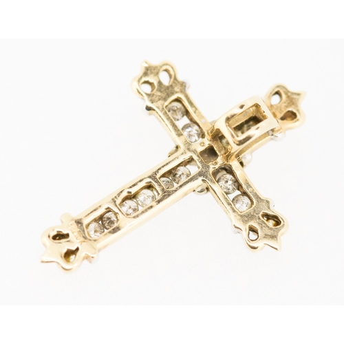 237 - Diamond Set Cross Pendant Mounted in 10 Carat Yellow and White Gold 2.5cm High