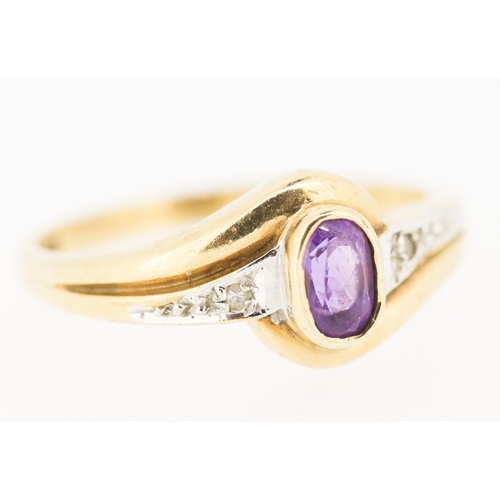 239 - Bezel Set Amethyst Swirl Motif Ring with Diamond Insets to Shoulders Mounted in 9 Carat Yellow Gold ... 