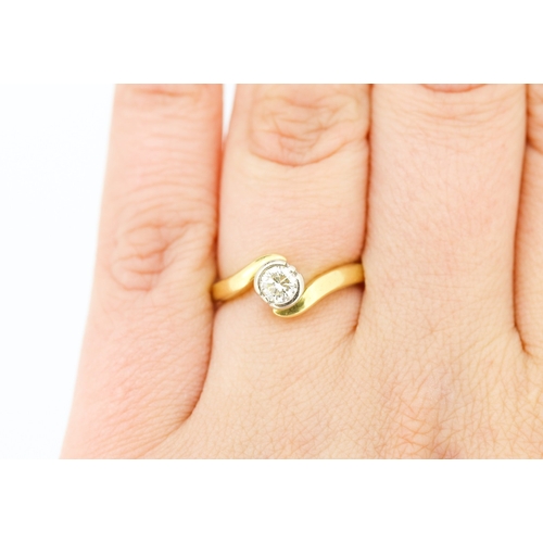 244 - Diamond Solitaire Half Bezel Set Wraparound Form Mounted in 18 Carat Yellow Gold Ring Size N