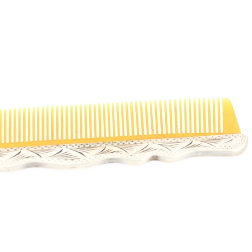 248 - Silver Set Comb Incised Detailing 11cm Long