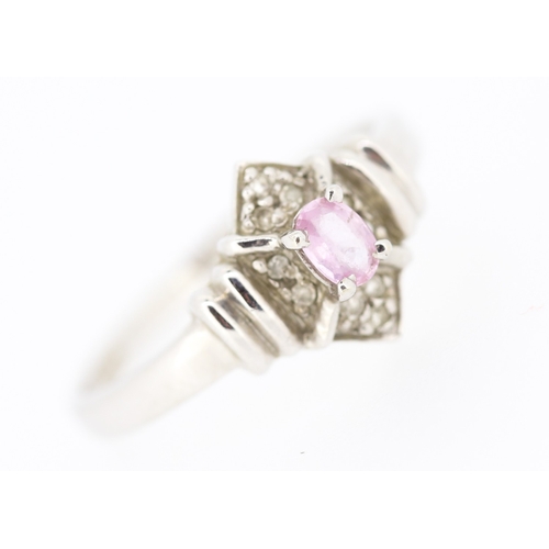 253 - Attractively Detailed Morganite and Diamond Set Ring Mounted in 9 Carat White Gold Ring Size N and a... 