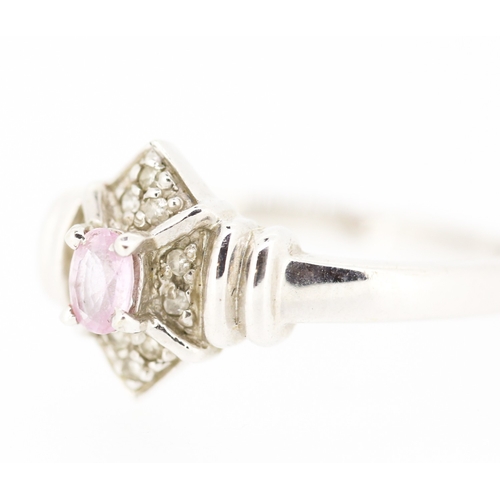 253 - Attractively Detailed Morganite and Diamond Set Ring Mounted in 9 Carat White Gold Ring Size N and a... 