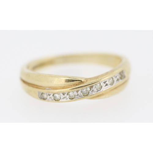 254 - Diamond Set Crossover Ring Mounted in 9 Carat Yellow Gold Ring Size K and a Half