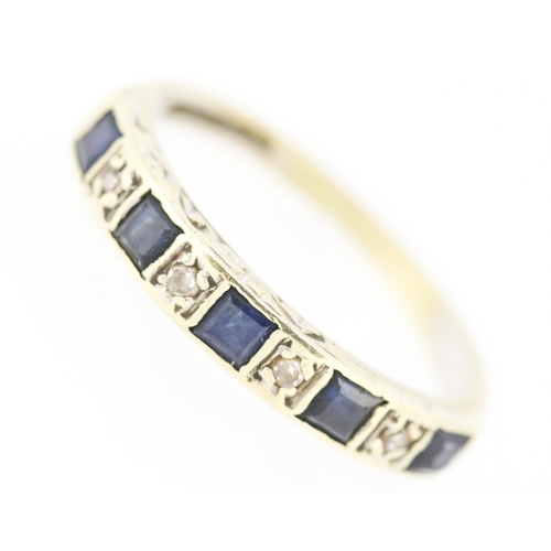 256 - Square Cut Sapphire Five Stone Ring with Diamond Insets Mounted in 9 Carat White Gold Ring Size M an... 