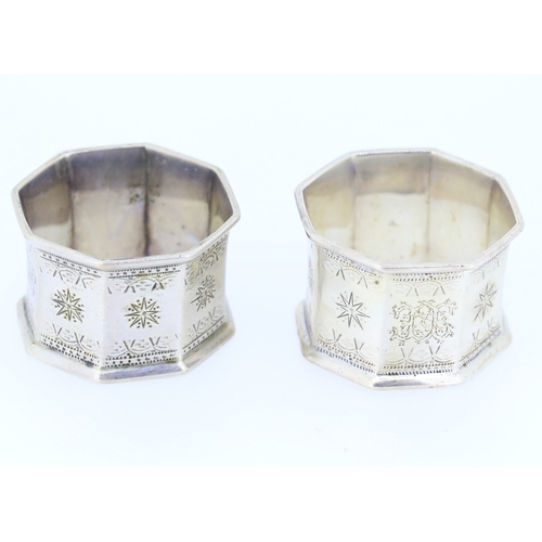 259 - Pair of Silver Napkin Rings Incised Star Motifs Contained within Original Presentation Case