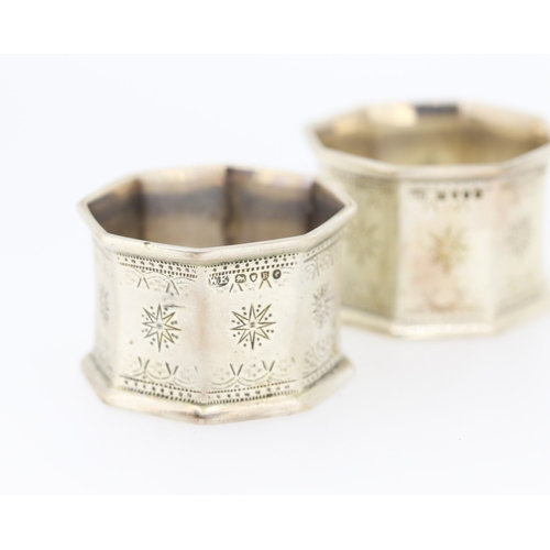 259 - Pair of Silver Napkin Rings Incised Star Motifs Contained within Original Presentation Case