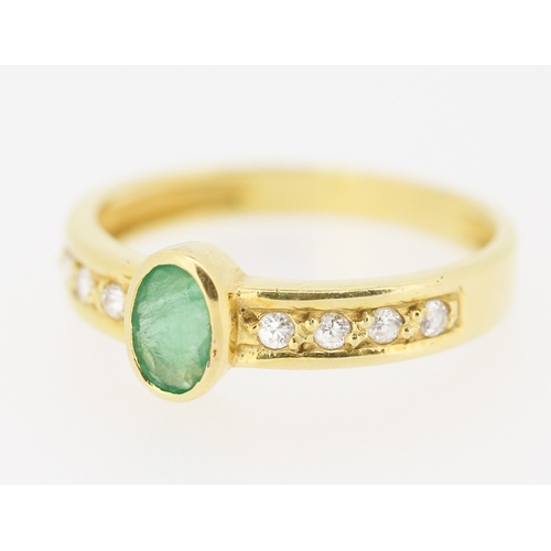 267 - Bezel Set Emerald and Gemstone Set Ladies Ring Mounted in 18 Carat Yellow Gold Ring Size O and a Hal... 