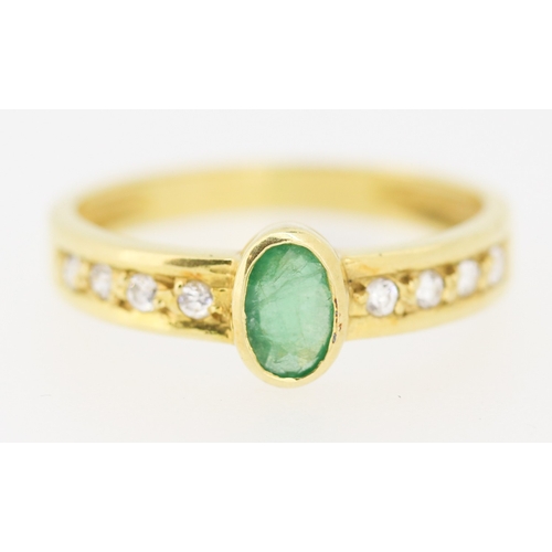 267 - Bezel Set Emerald and Gemstone Set Ladies Ring Mounted in 18 Carat Yellow Gold Ring Size O and a Hal... 