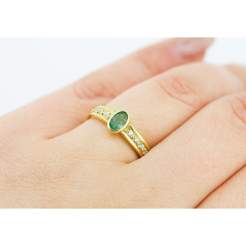 267 - Bezel Set Emerald and Gemstone Set Ladies Ring Mounted in 18 Carat Yellow Gold Ring Size O and a Hal... 