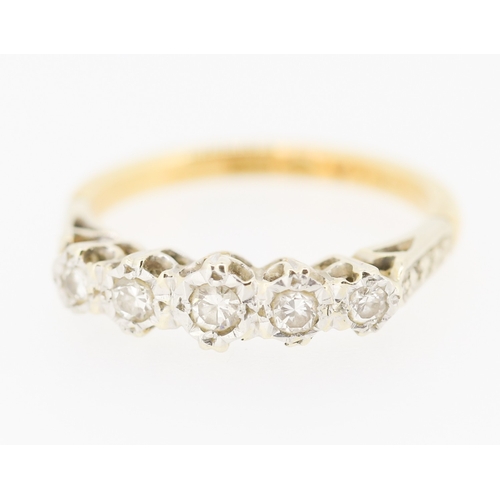 269 - Diamond Five Stone Graduated Form Ring Mounted in 18 Carat Yellow Gold Ring Size K and a Half