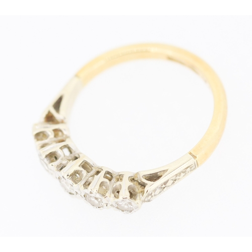 269 - Diamond Five Stone Graduated Form Ring Mounted in 18 Carat Yellow Gold Ring Size K and a Half