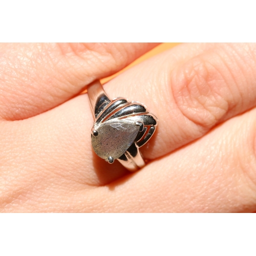 27 - Pear Cut Labradorite Set Single Stone Ring Mounted in 9 Carat White Gold Ring Size N