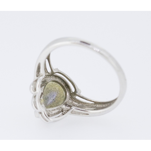 27 - Pear Cut Labradorite Set Single Stone Ring Mounted in 9 Carat White Gold Ring Size N