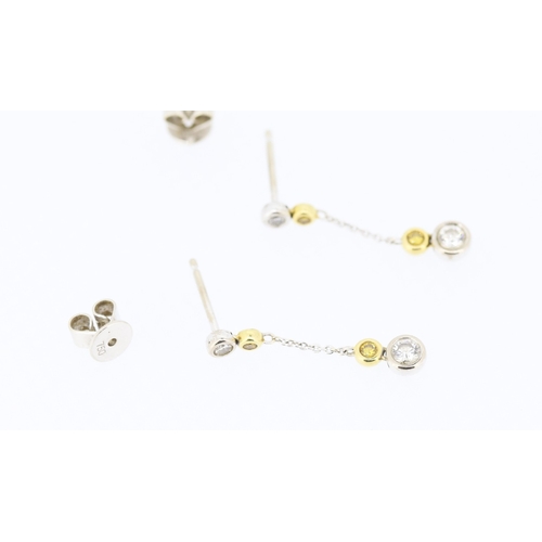 271 - Pair of Diamond and Fancy Yellow Diamond Four Stone Bezel Set Drop Earrings Mounted in 18 Carat Whit... 