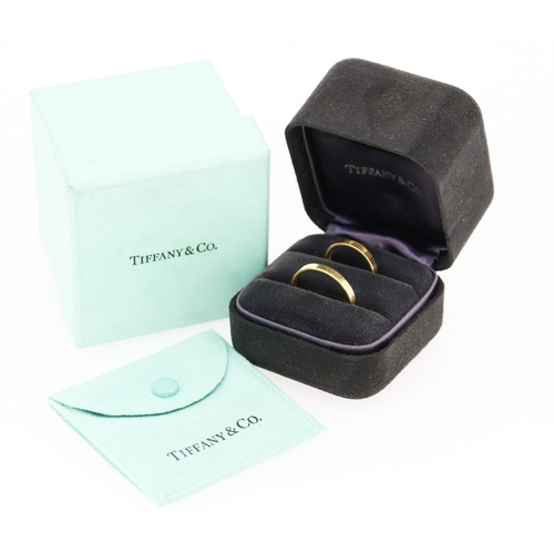 273 - Tiffany & Co 18 Carat Yellow Gold Matching Wedding Band Rings Sizes L and X With Original Presentati... 