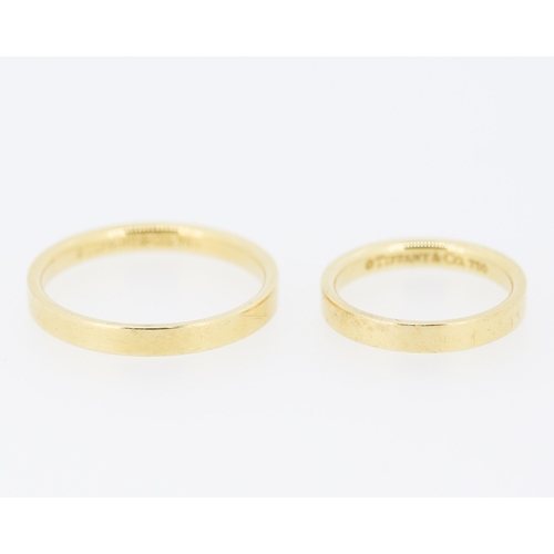 273 - Tiffany & Co 18 Carat Yellow Gold Matching Wedding Band Rings Sizes L and X With Original Presentati... 