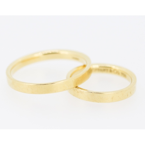 273 - Tiffany & Co 18 Carat Yellow Gold Matching Wedding Band Rings Sizes L and X With Original Presentati... 