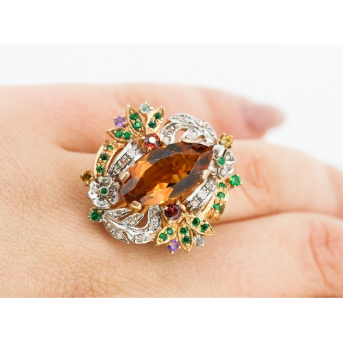 274 - Belle Epoch Champagne Citrine Diamond Ruby and Emerald Cluster Surround  Mounted on 14 Carat Rose Go... 