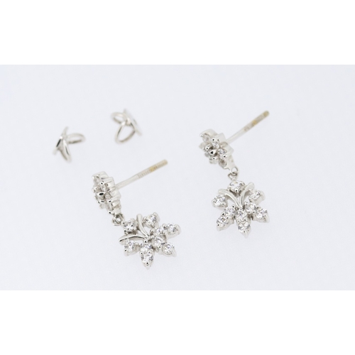 277 - Pair of White Sapphire Set Ladies Cluster Earrings Mounted in 18 Carat White Gold 2cm High