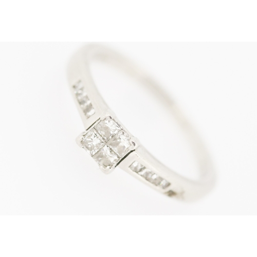 280 - Diamond Four Stone Ring Mounted in Platinum Further Diamonds Set to Shoulders Ring Size O and a Half