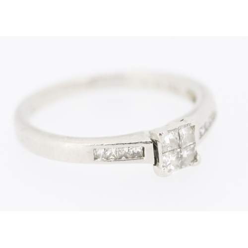 280 - Diamond Four Stone Ring Mounted in Platinum Further Diamonds Set to Shoulders Ring Size O and a Half