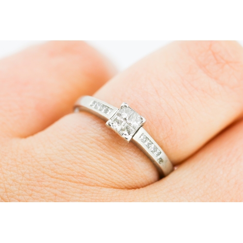 280 - Diamond Four Stone Ring Mounted in Platinum Further Diamonds Set to Shoulders Ring Size O and a Half