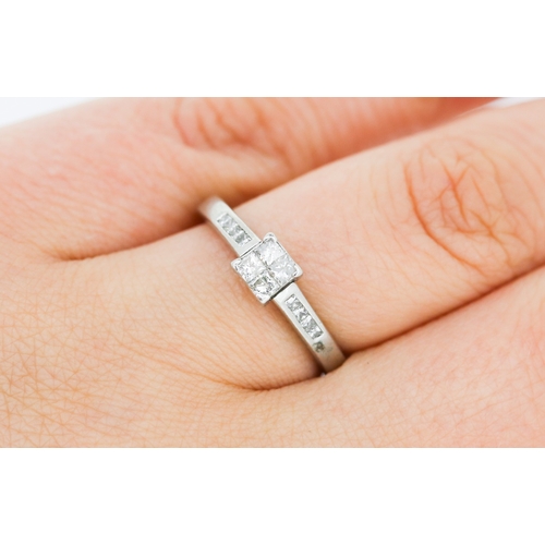 280 - Diamond Four Stone Ring Mounted in Platinum Further Diamonds Set to Shoulders Ring Size O and a Half