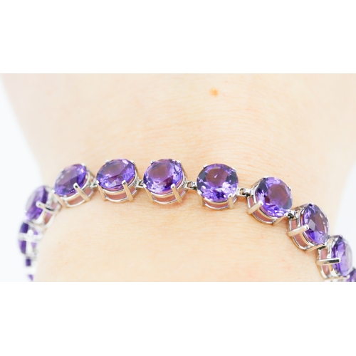 281 - Amethyst Seventeen Stone Set Bracelet Mounted in 14 Carat White Gold 17.5cm Long