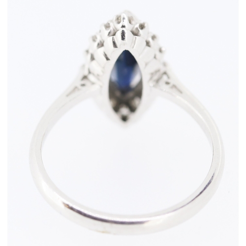 283 - Marquise Cut Sapphire Centre Stone Ring with Diamond Set Surround Set in Platinum Mounted on 18 Cara... 